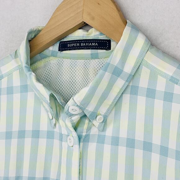 COLUMBIA Top Womens M PFG SUPER BAHAMA Plaid Roll Tab Fishing Button Down White - Picture 5 of 16